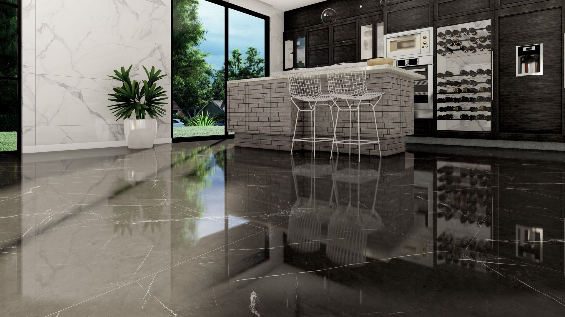 Colección Bulgaria Gris Oscuro — porcelanato instalado en ambiente